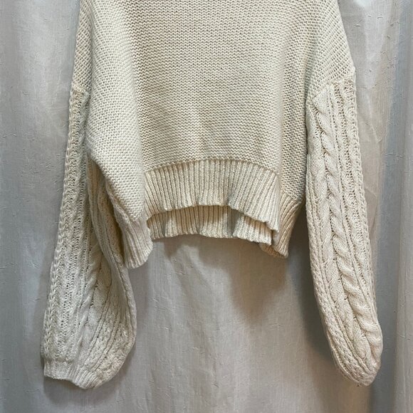 White Cropped Chunky Knit Sweater - Picture 3 of 5